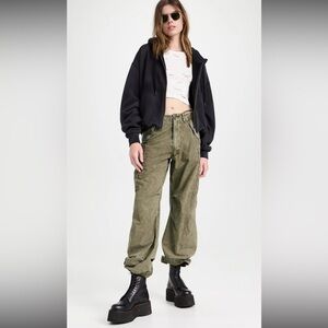 R13 Wide Leg Cargo Pants in GD Olive 28- Small Hole